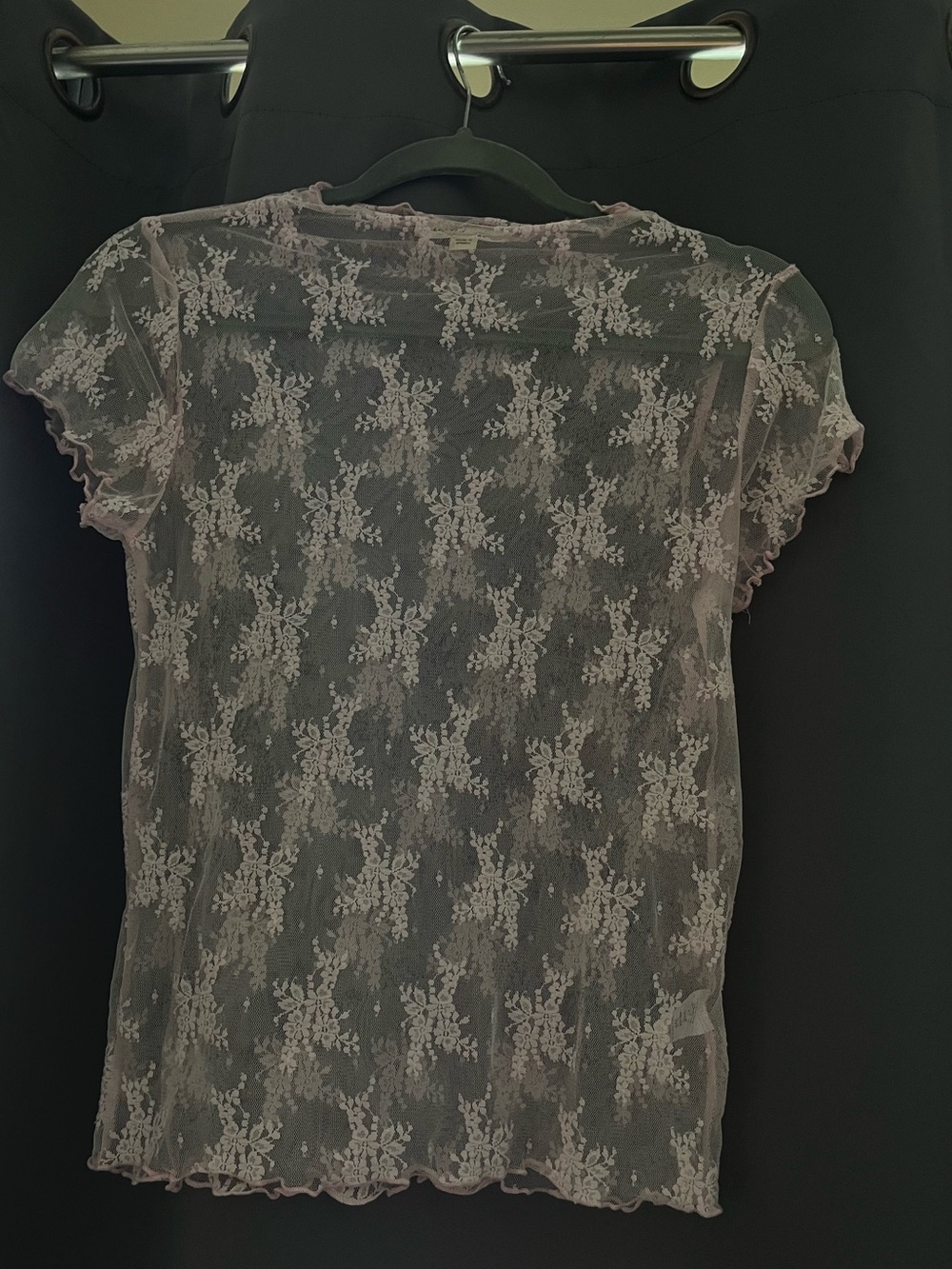 Sheer Floral Lace Short Sleeve Top - Pink